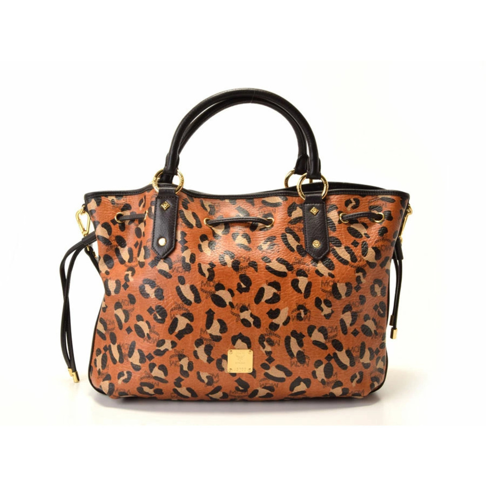 MCM tote bag leather cognac leopard